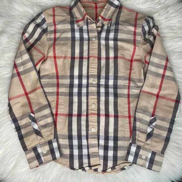 Burberry Brit Checked Metallic Thread Button Up Top - Picture 1 of 10